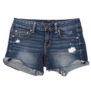 AEO American Eagle Low Rise Denim Shorts Distressed Cut Off Super Stretch